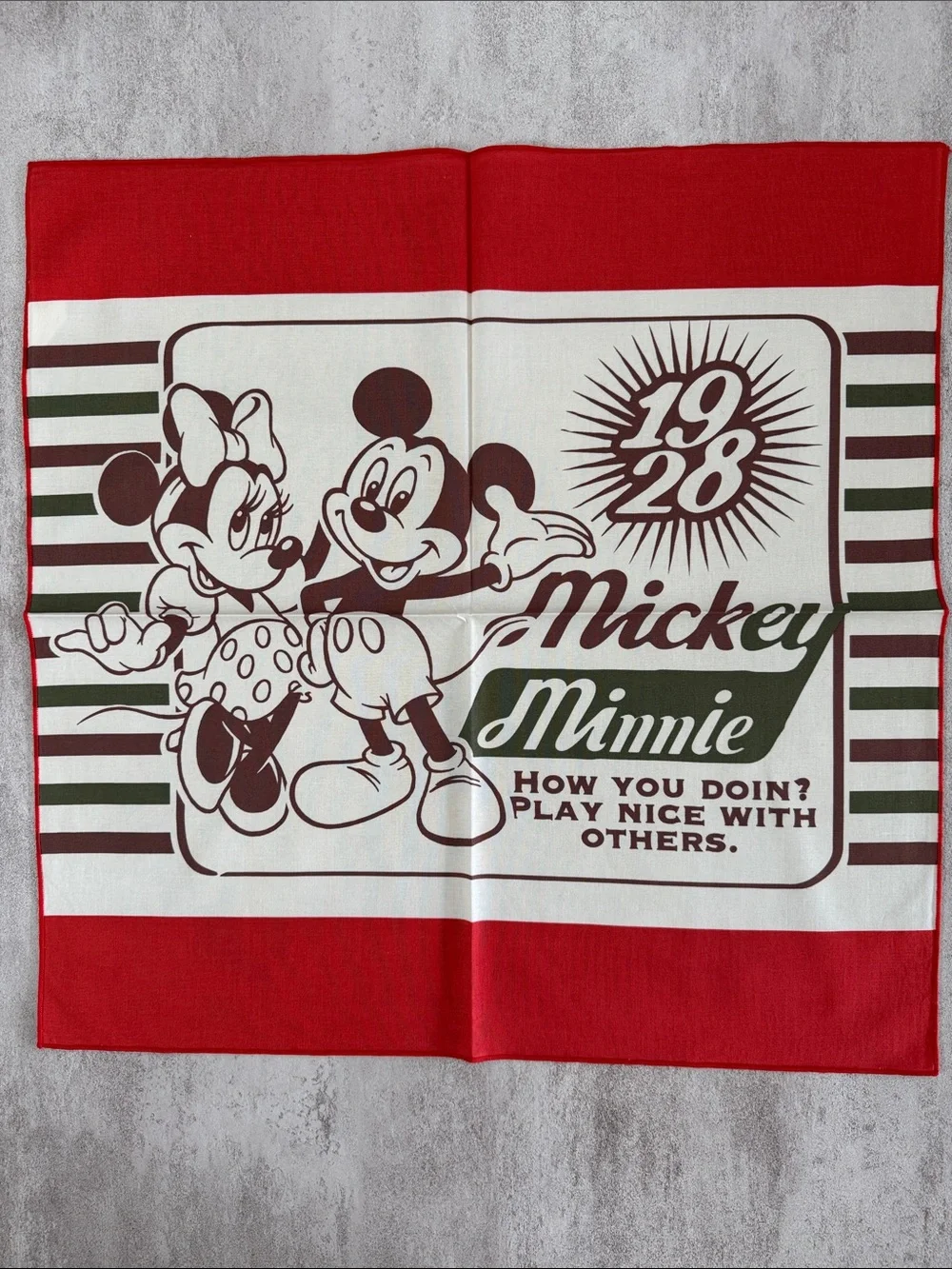 Disney Mickey & Minnie Red, White, Brown, Green Graphic Scarf